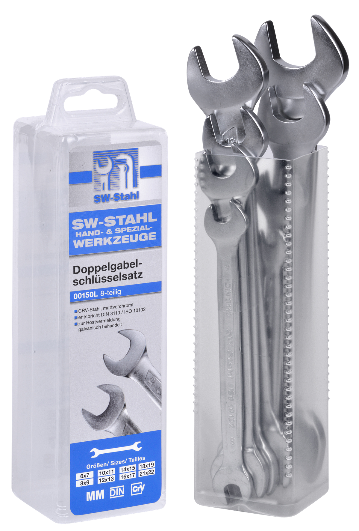 SW-STAHL 00150L Doppelgabelschlüsselsatz, 6-22 mm, 8-teilig