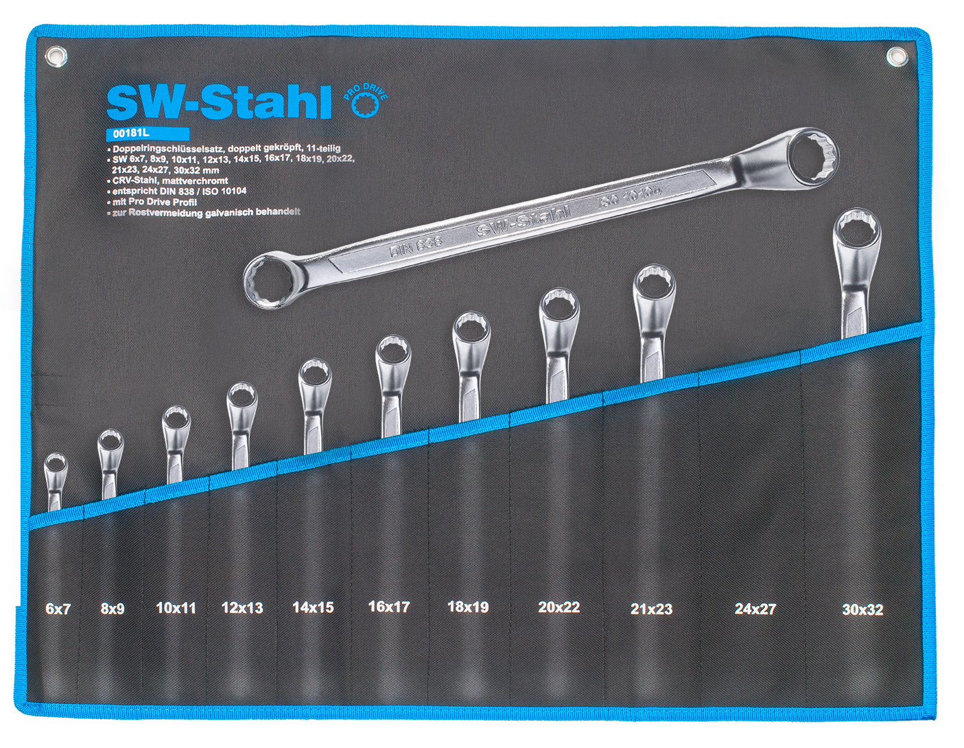SW-STAHL 00181L Doppelringschlüsselsatz, 6-32 mm, gekröpft, 11-teilig