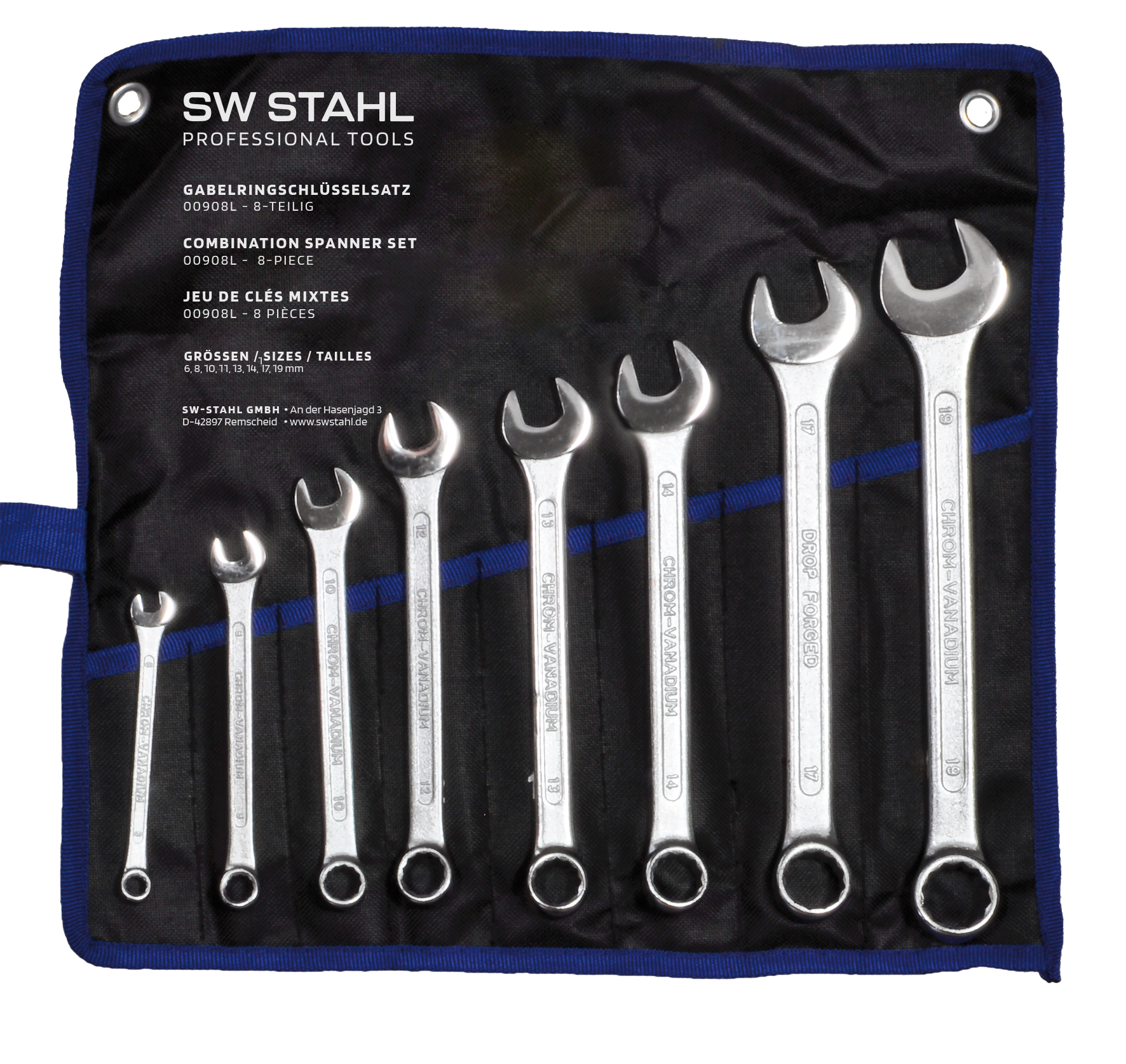 SW-STAHL 00908L Gabelringschl&uuml;sselsatz, 6-19 mm, 8-teilig