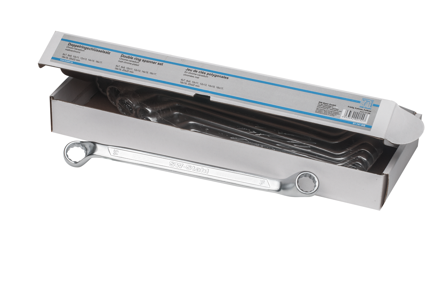 SW-Stahl Doppelringschl&uuml;sselsatz, 6-22 mm, gekr&ouml;pft, 8-teilig