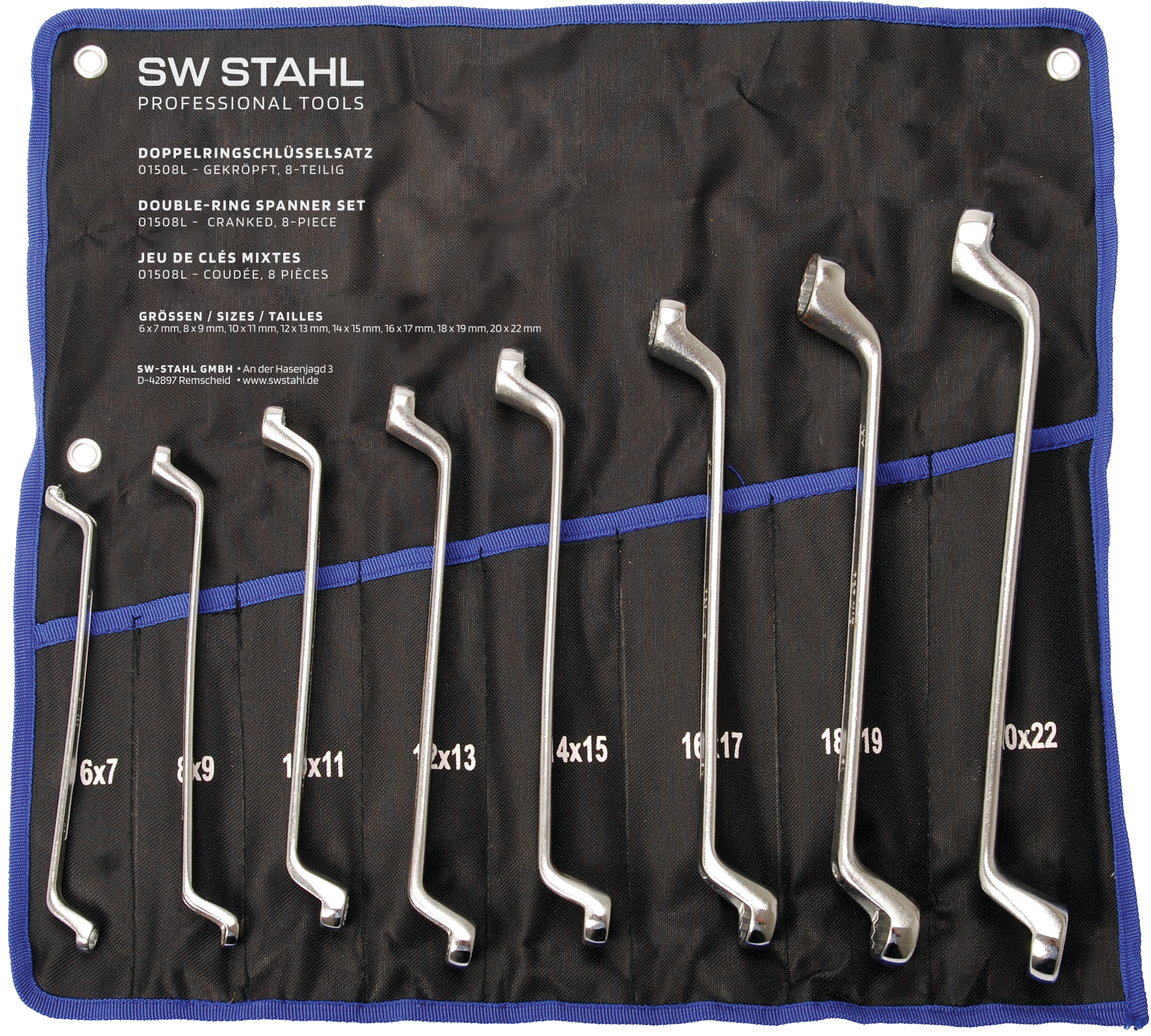 SW-STAHL 01508L Doppelringschl&uuml;sselsatz, 6-22 mm, gekr&ouml;pft, 8-teilig
