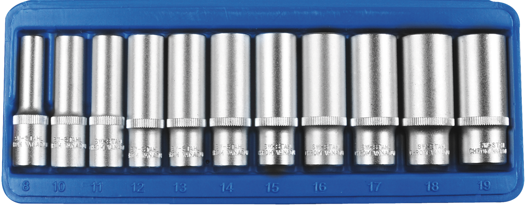 SW-STAHL 05530L Steckschl&uuml;sseleins&auml;tze, 3/8, 8-19 mm, tief, 11-teilig