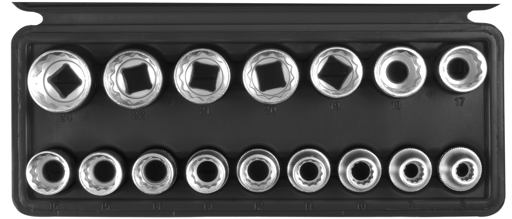 SW-STAHL 05640L Steckschl&uuml;sseleins&auml;tze, 1/2", Zw&ouml;lfkant, 8-24 mm, 16-teilig