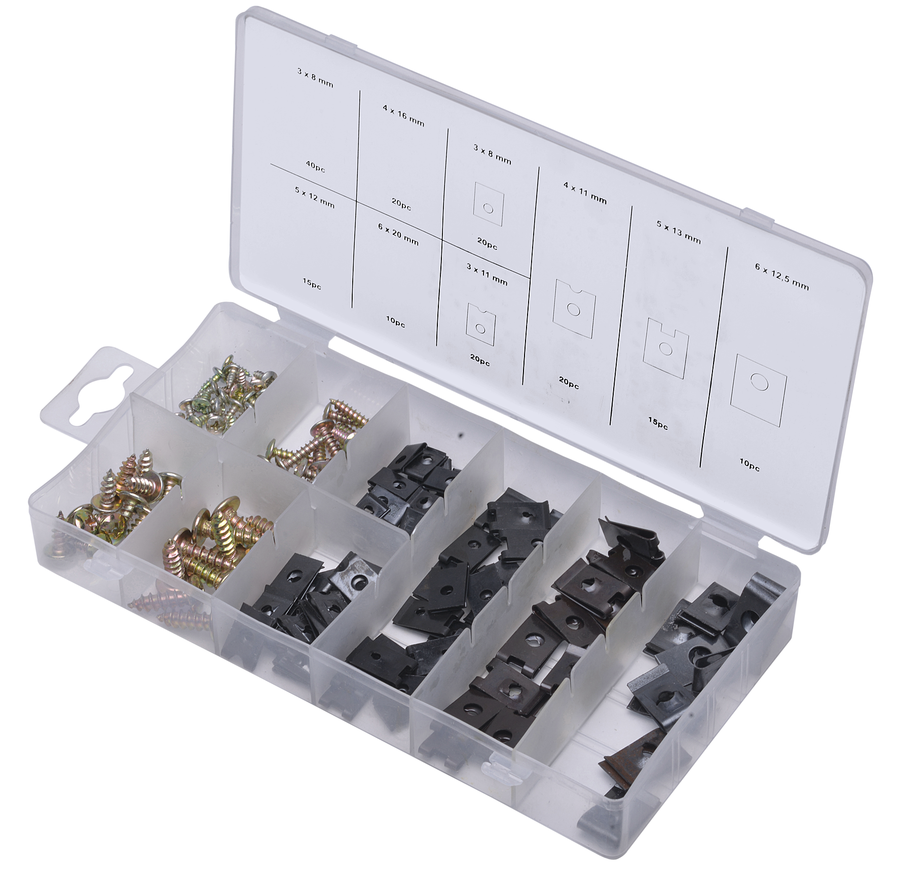 SW-STAHL S8067 Karosserie-Schrauben- und Blechmuttern-Sortiment, 170-teilig