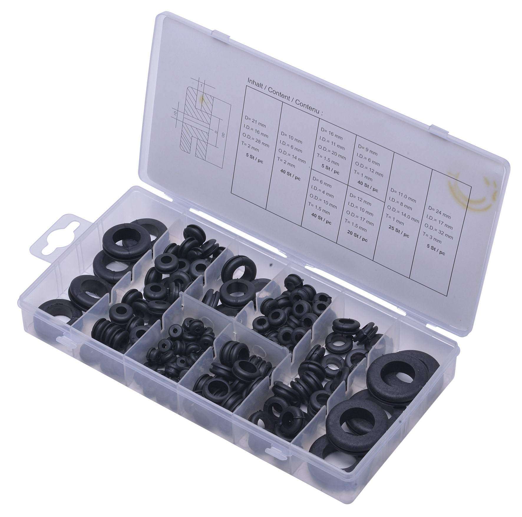 SW-STAHL S8112 Gummi Durchgangst&uuml;llensortiment, 180-teilig