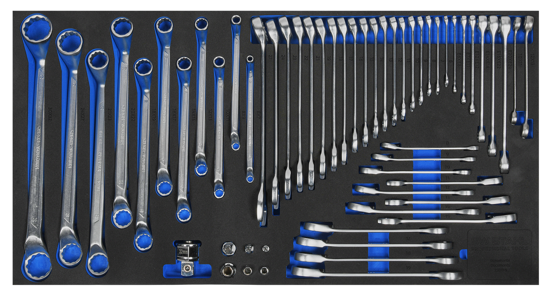 SW-Stahl Werkstattwagensortiment, Schrauben- und Ratschenschlüssel, 57-teilig