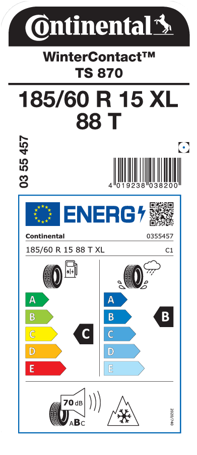 CONTINENTAL WinterContact TS 870 185/60 R 15 XL 088T