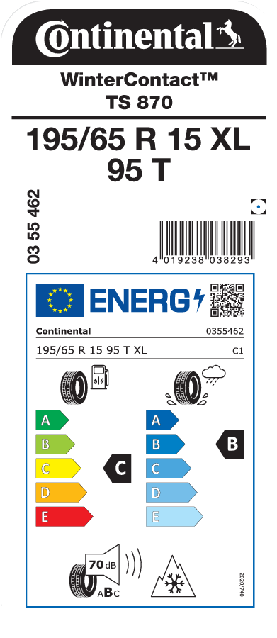 CONTINENTAL WinterContact TS 870 195/65 R 15 XL 095T