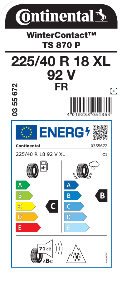 CONTINENTAL WinterContact TS 870 P 225/40 R 18 XL 092V