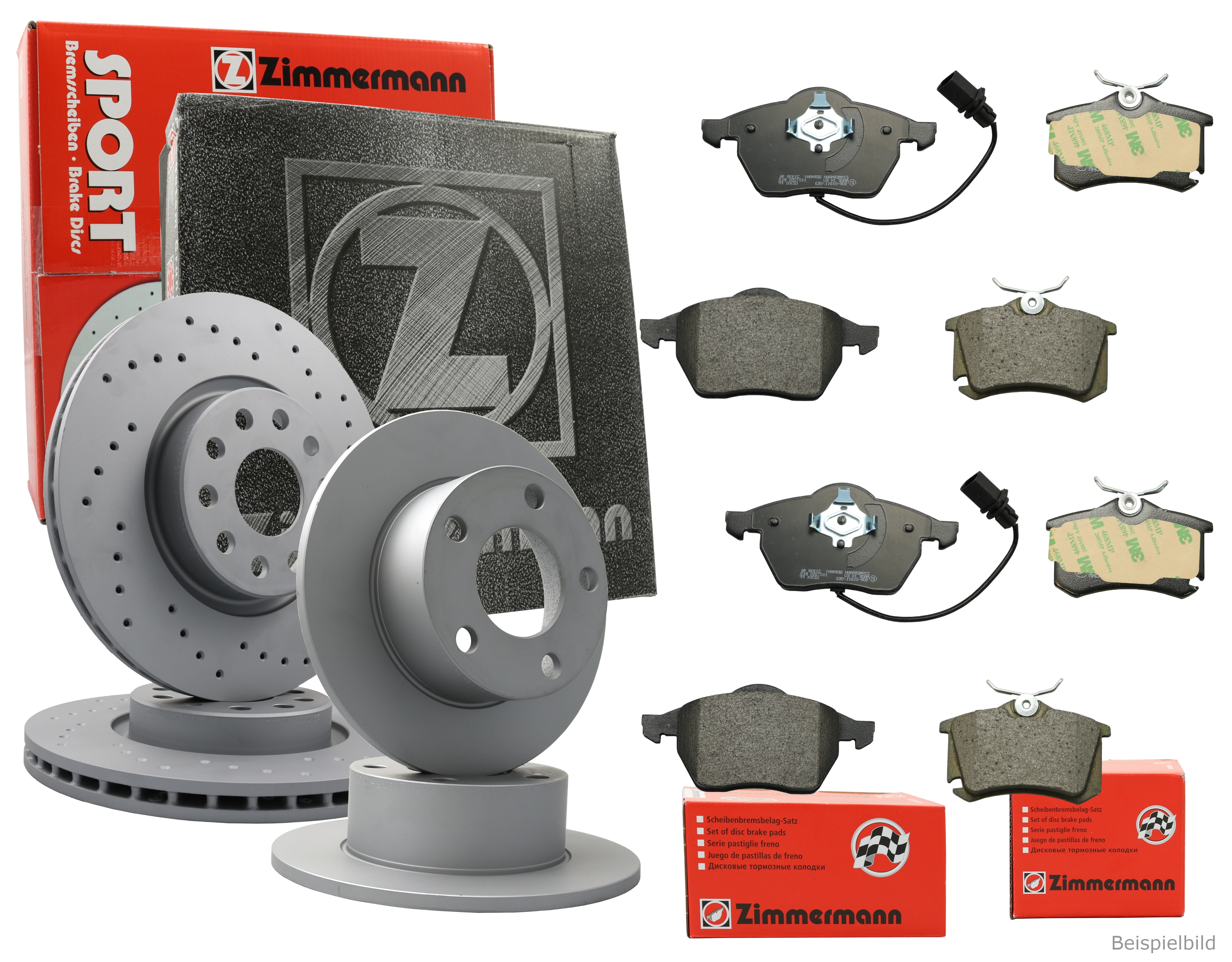 ZIMMERMANN Bremsenset Bremsscheiben + Bremsbel&auml;ge vorne + hinten VW TIGUAN GOLF