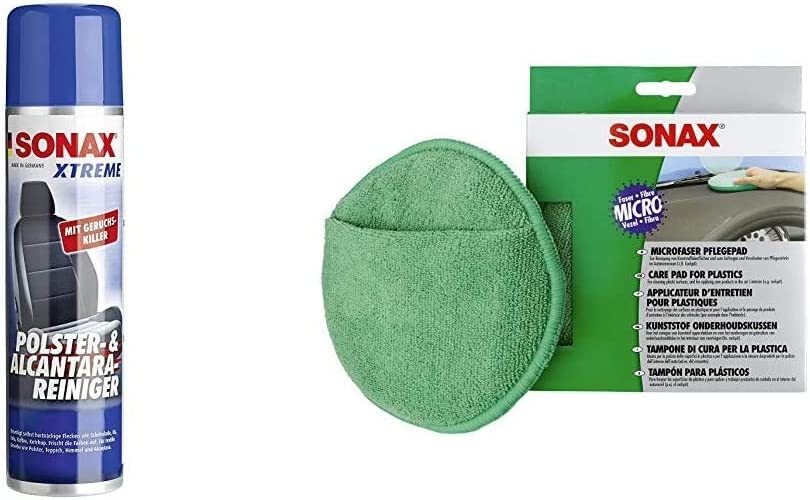 SONAX XTREME Polster und Alcantara Reiniger (400 ml) reinigt gründlich und schonend alle Textilien im Innenraum und MicrofaserPflegePad (1 Stück)