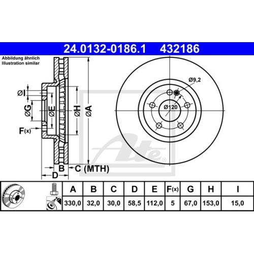 Bremsscheibe ATE 24.0112-0213.1 f&uuml;r MERCEDES-BENZ, Hinterachse