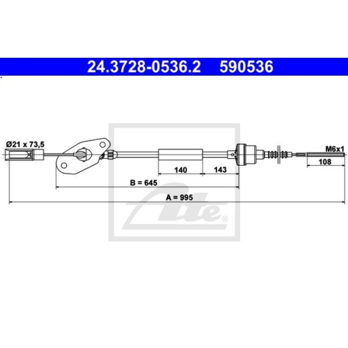 Seilzug, Kupplungsbet&auml;tigung ATE 24.3728-0536.2 f&uuml;r FIAT FORD