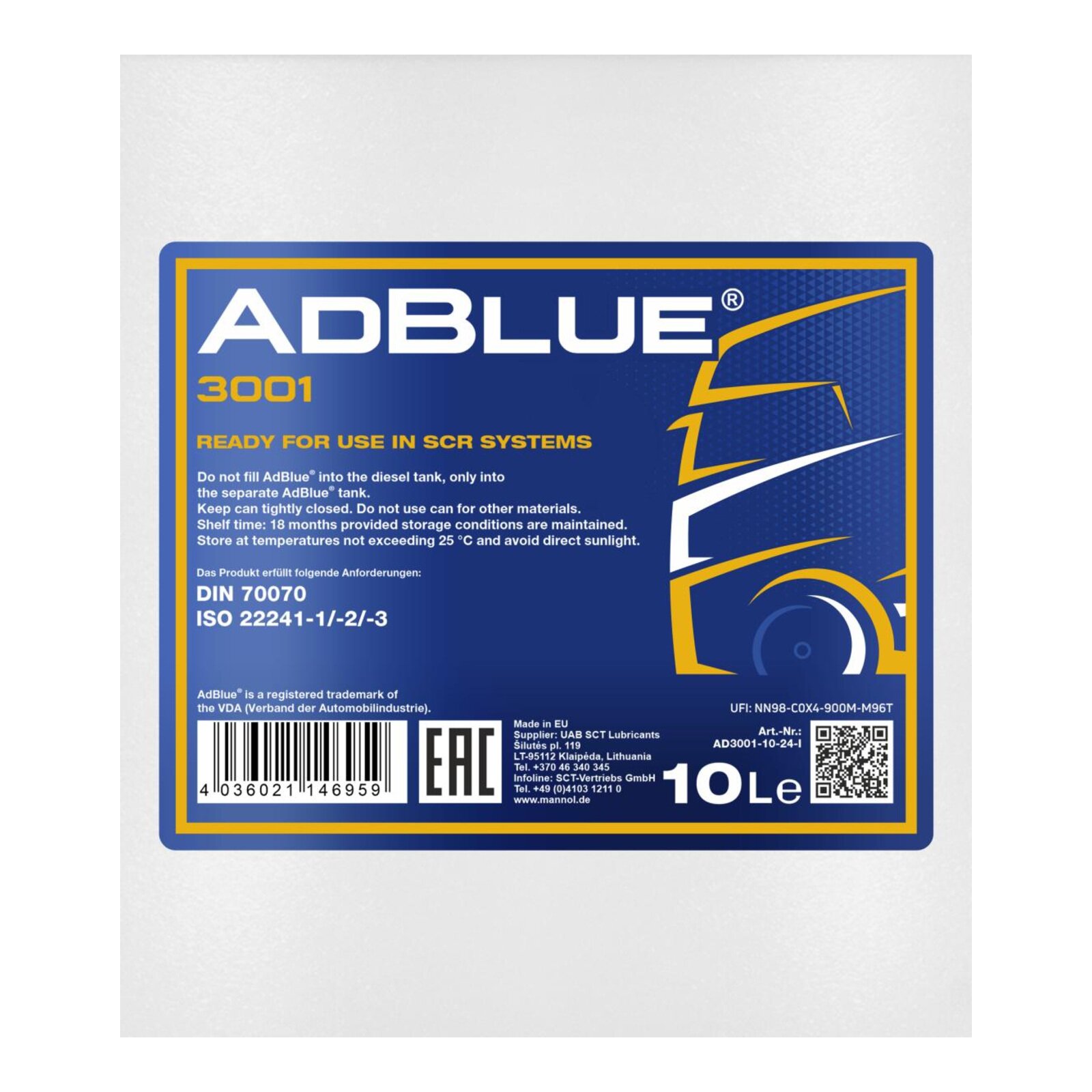 MANNOL AD3001-10 AdBlue Harnstoffl&ouml;sung f&uuml;r SCR Diesel 10 Liter