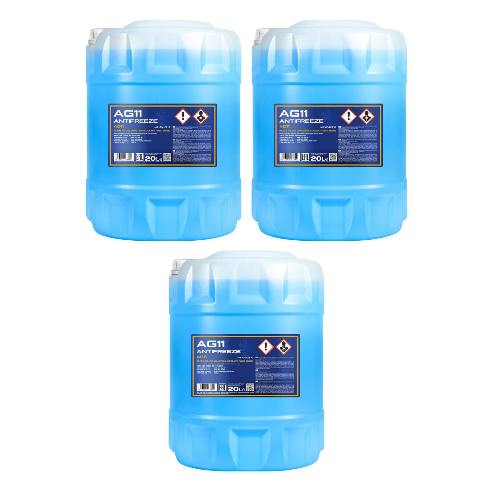 MANNOL MN4011-20 K&uuml;hlerfrostschutz AG11 -40&deg;C Fertigmischung 3x 20 Liter