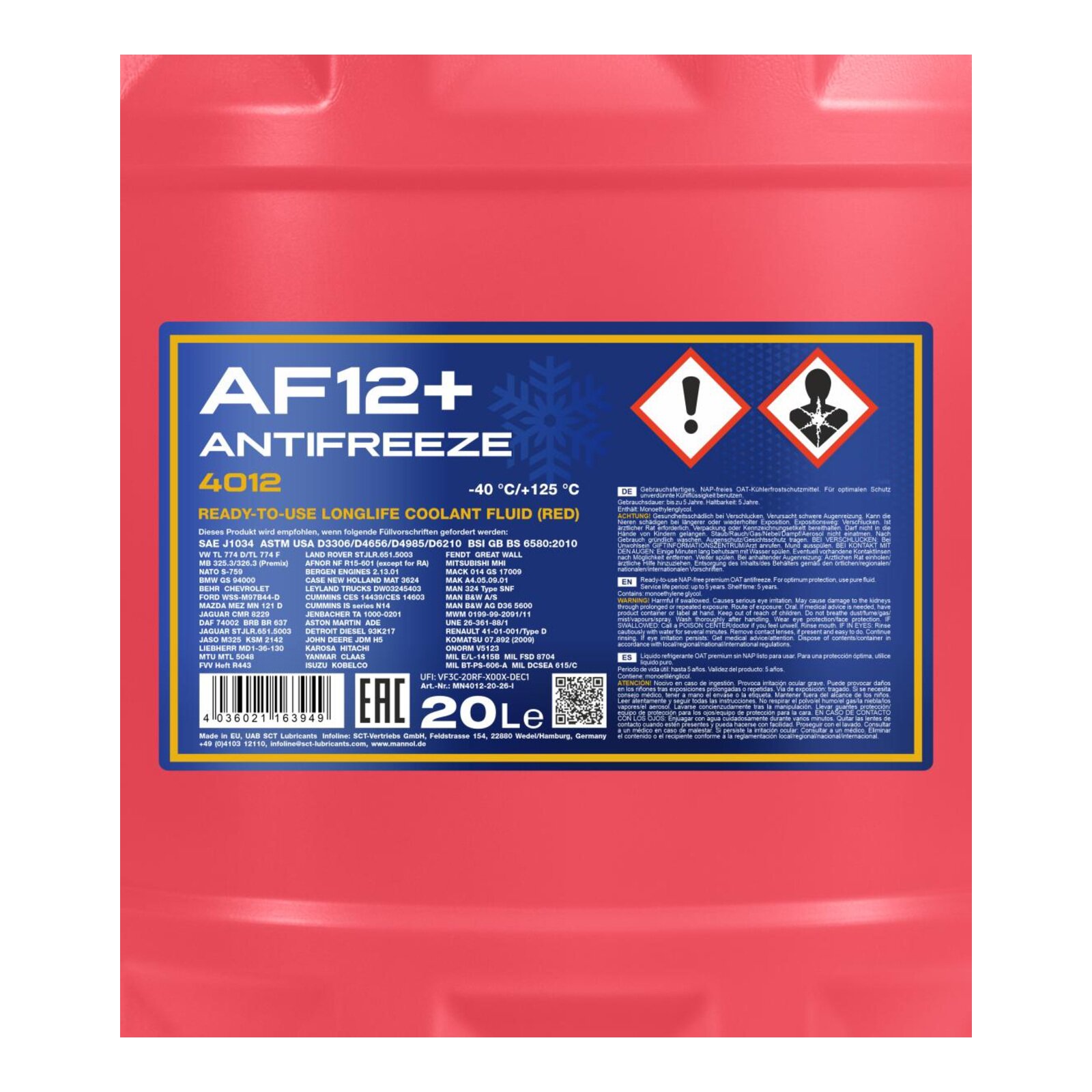 MANNOL MN4012-20 K&uuml;hlerfrostschutz AF12+ -40&deg;C Fertigmischung 20 Liter