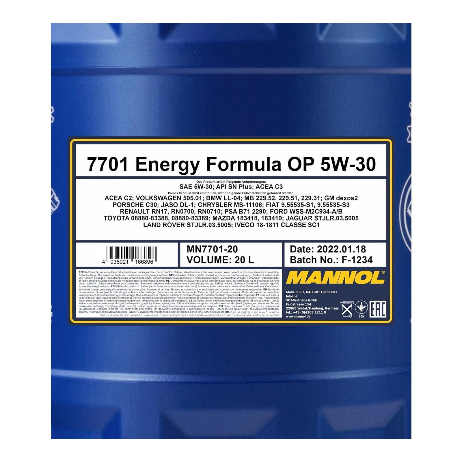 MANNOL MN7701-20 Motor&ouml;l Energy Formula OP 5W-30 20 Liter