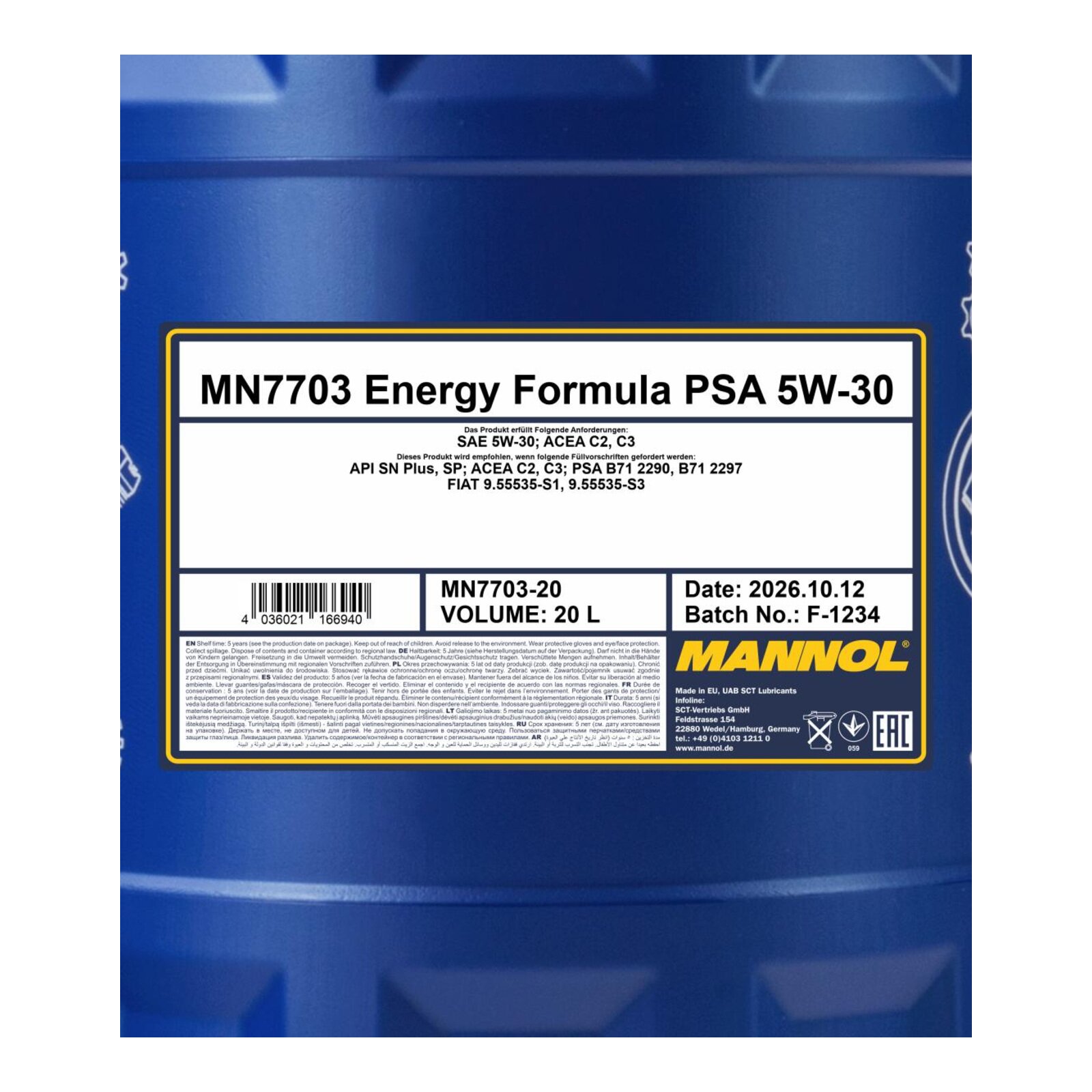 MANNOL MN7703-20 Motor&ouml;l Energy Formula PSA 5W-30 20 Liter