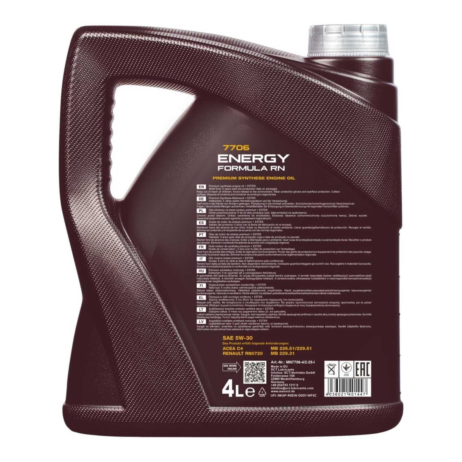 MANNOL MN7706-4 Motor&ouml;l Energy Formula RN 5W-30 4 Liter