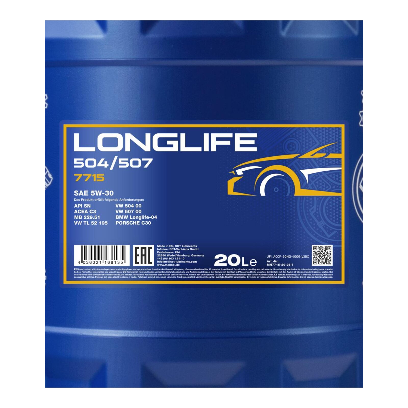 MANNOL MN7715-20 Motor&ouml;l Longlife 504/507 5W-30 20 Liter