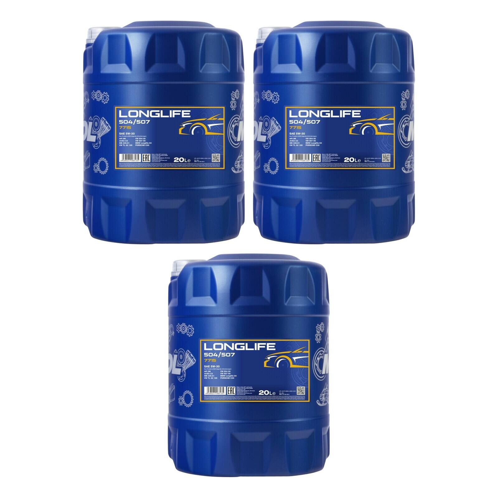MANNOL MN7715-20 Motor&ouml;l Longlife 504/507 5W-30 3x 20 Liter
