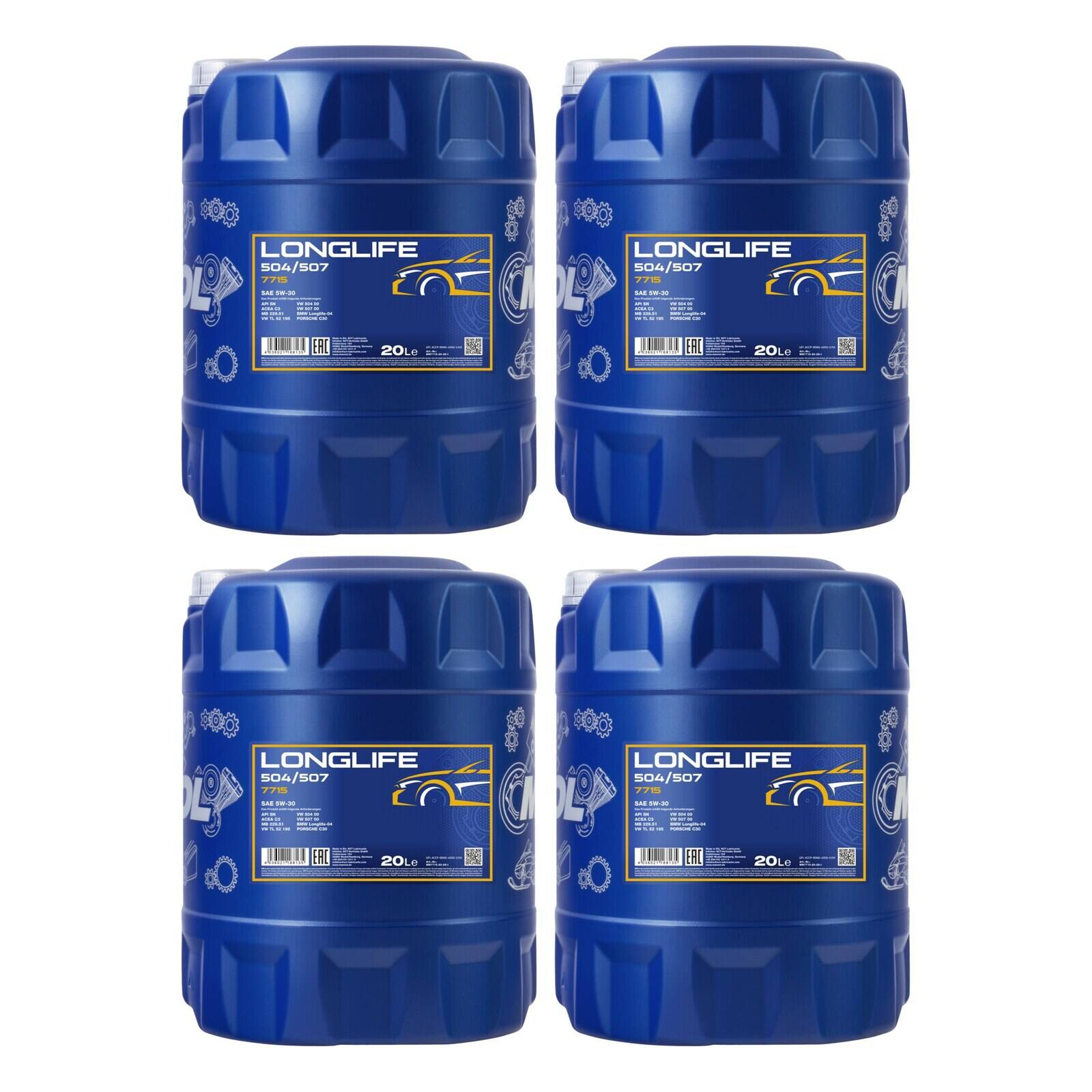 MANNOL MN7715-20 Motor&ouml;l Longlife 504/507 5W-30 4x 20 Liter