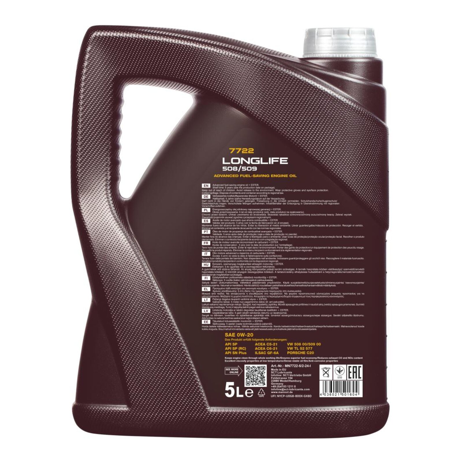 MANNOL MN7722-5 Motor&ouml;l Longlife 508/509 0W-20 5 Liter