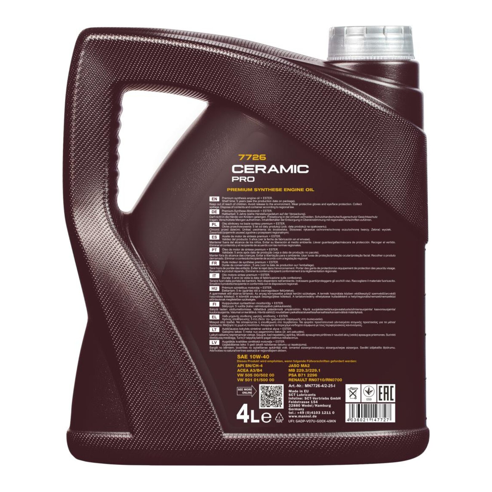 MANNOL MN7726-4 Motor&ouml;l Ceramic Pro 10W-40 4 Liter