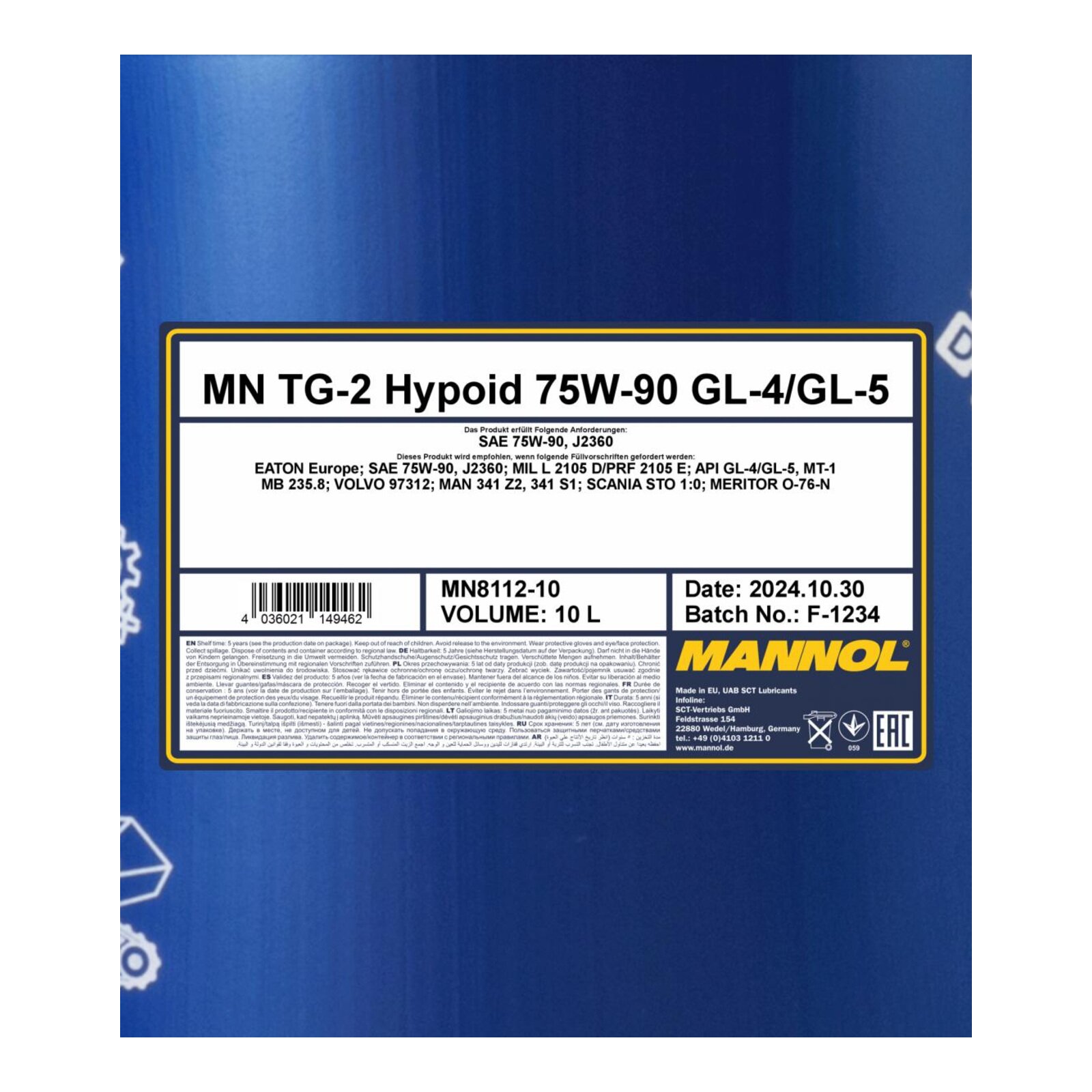 MANNOL MN8112-10 Getriebe&ouml;l TG-2 Hypoid 75W-90 GL-4/5 10 Liter