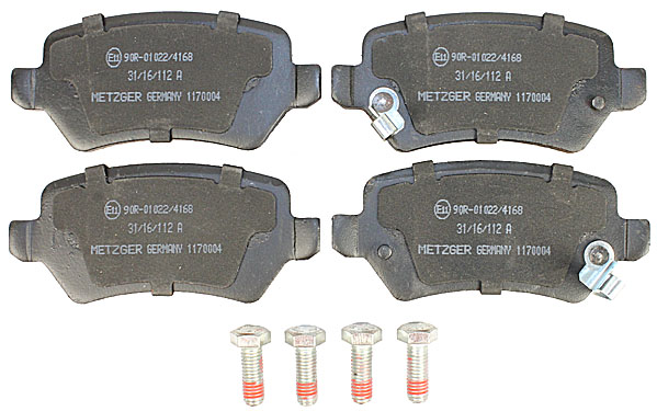 Bremsbelagsatz, Scheibenbremse METZGER 1170004 f&uuml;r OPEL KIA, Hinterachse