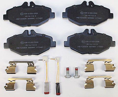 Bremsbelagsatz, Scheibenbremse METZGER 1170087 f&uuml;r MERCEDES-BENZ, Vorderachse