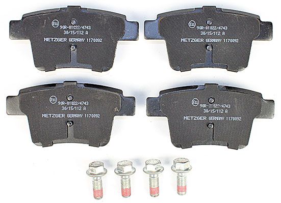 Bremsbelagsatz, Scheibenbremse METZGER 1170092 f&uuml;r FORD, Hinterachse
