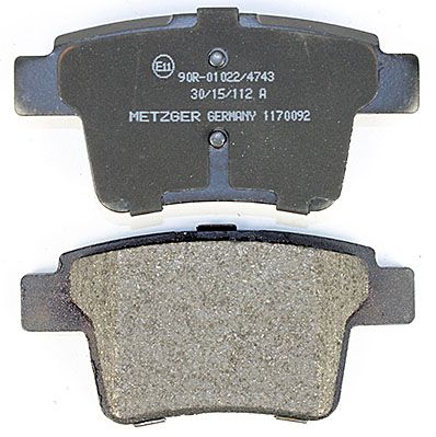 Bremsbelagsatz, Scheibenbremse METZGER 1170092 f&uuml;r FORD, Hinterachse