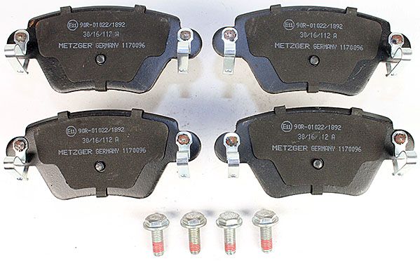 Bremsbelagsatz, Scheibenbremse METZGER 1170096 f&uuml;r FORD JAGUAR, Hinterachse