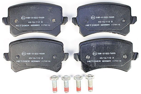 Bremsbelagsatz, Scheibenbremse METZGER 1170116 f&uuml;r VW, Hinterachse, Vorderachse