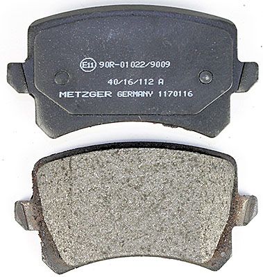 Bremsbelagsatz, Scheibenbremse METZGER 1170116 f&uuml;r VW, Hinterachse, Vorderachse