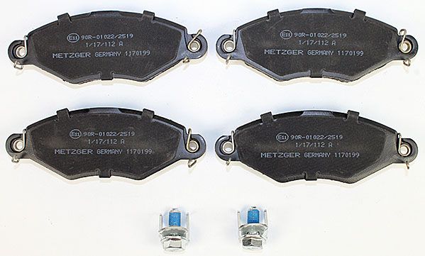 Bremsbelagsatz, Scheibenbremse METZGER 1170199 f&uuml;r PEUGEOT, Vorderachse