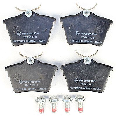 Bremsbelagsatz, Scheibenbremse METZGER 1170269 f&uuml;r PEUGEOT, Hinterachse