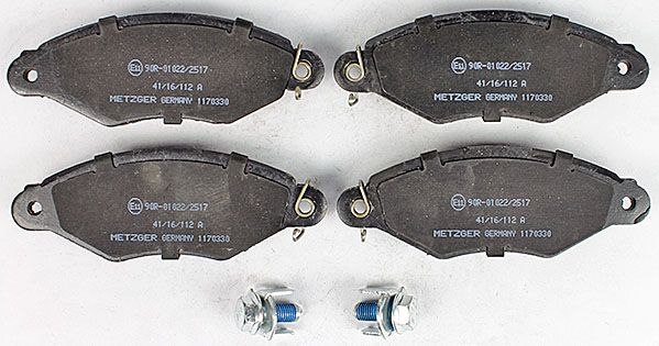 Bremsbelagsatz, Scheibenbremse METZGER 1170330 f&uuml;r PEUGEOT, Vorderachse