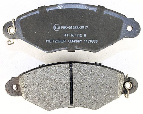 Bremsbelagsatz, Scheibenbremse METZGER 1170330 f&uuml;r PEUGEOT, Vorderachse