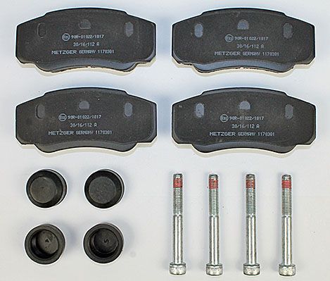 Bremsbelagsatz, Scheibenbremse METZGER 1170381 f&uuml;r CITRO&Euml;N FIAT, Hinterachse
