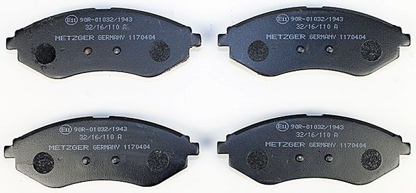 Bremsbelagsatz, Scheibenbremse METZGER 1170404 f&uuml;r CHEVROLET, Vorderachse