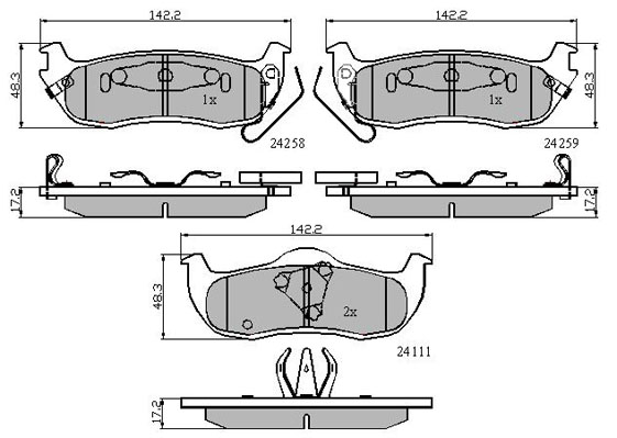 Bremsbelagsatz, Scheibenbremse METZGER 1170884 f&uuml;r NISSAN JEEP, Hinterachse