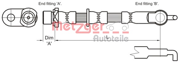 METZGER Bremsschlauch 4110007 f&uuml;r TOYOTA, Vorderachse rechts