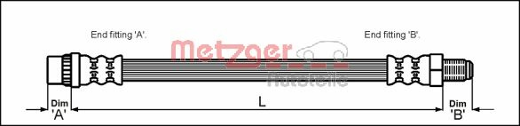 METZGER Bremsschlauch 4111105 f&uuml;r PEUGEOT, Vorderachse links, Vorderachse rechts