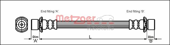 Bremsschlauch METZGER 4111426 f&uuml;r TOYOTA, Hinterachse links, Hinterachse rechts