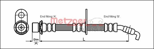 METZGER Bremsschlauch 4111427 f&uuml;r TOYOTA, Vorderachse rechts