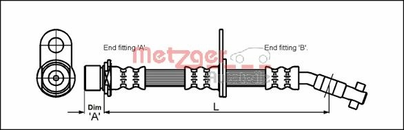 METZGER Bremsschlauch 4112166 f&uuml;r TOYOTA, Vorderachse links