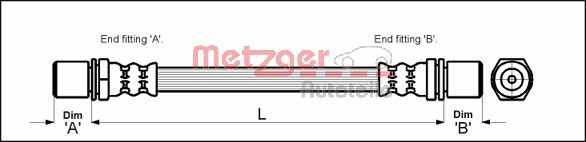 METZGER Bremsschlauch 4112214 f&uuml;r TOYOTA, Hinterachse links, Hinterachse rechts