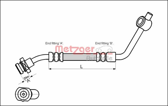 METZGER Bremsschlauch 4112529 f&uuml;r FORD NISSAN, Vorderachse links